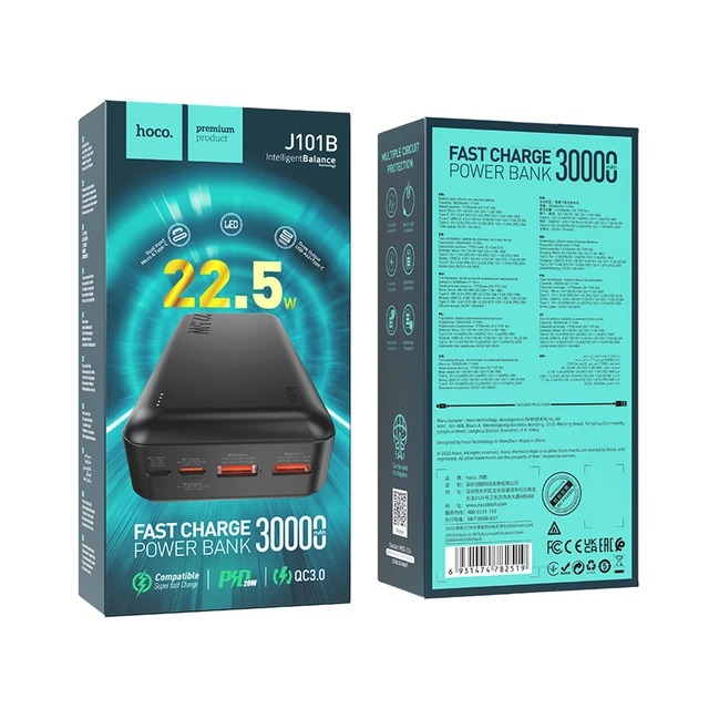 پاوربانک هوکو مدل J101B PD+QC3.0 22.5W ظرفیت 30000 میلی‌ آمپر ساعت - 2996