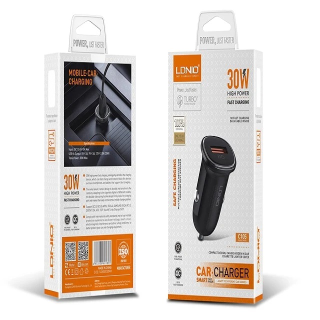شارژر فندکی 30وات الدینیو مدل C105